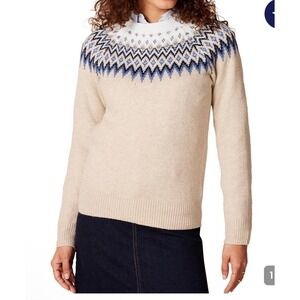 Amazon Essentials Women's XS Soft-Touch Crewneck Sweater Fair Isle Pattern Taupe